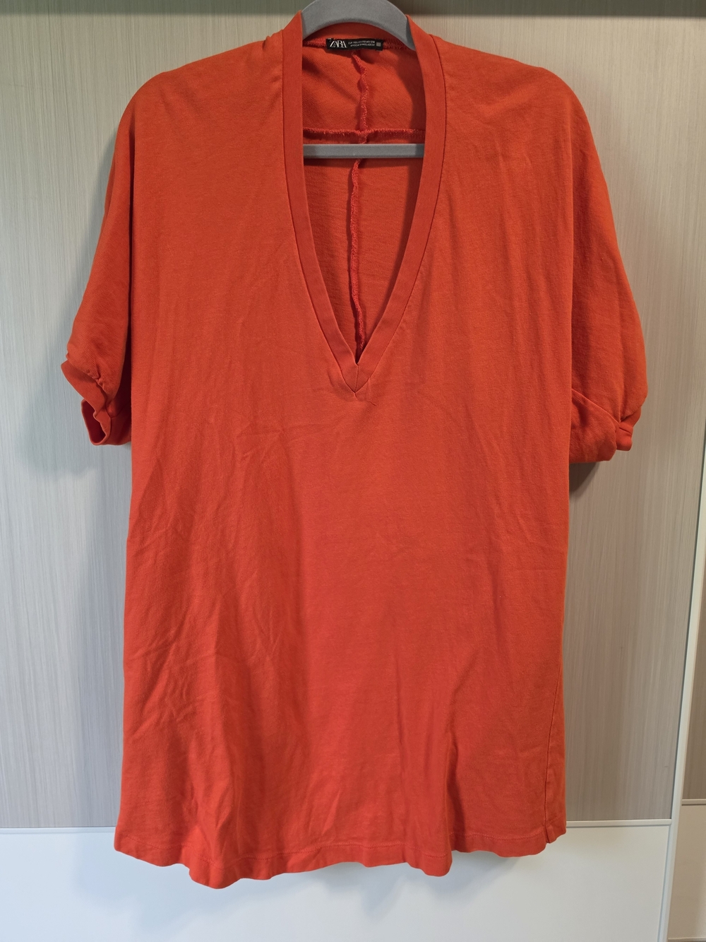 Zara Orange Deep V Short-Sleeve Dress